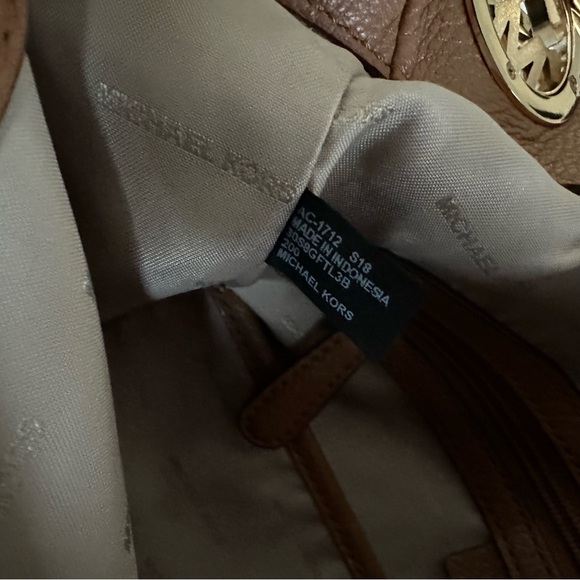 Michael Kors Fulton Large Signature Charm Hobo Shoulder Bag Tote Brown MK Logo - Picture 12 of 16